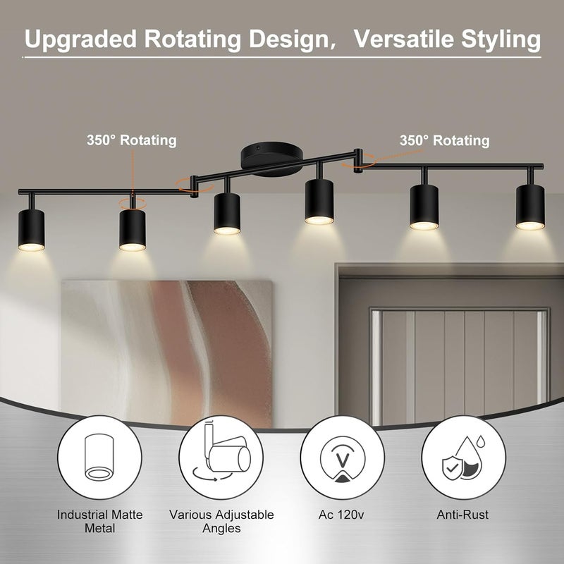 AUQUEE 6 Light Track Lighting Fixtures Ceiling, Matte Black Kichen Track Lighting Fixtures with Rotatable Light Heads, Foldable Lamp Arms, Modern LED Track Lights for Kitchen/Hallway, No GU10 Bulb - Image 3